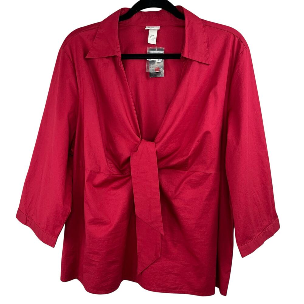 Vintage 90s Venezia Lane Bryant Blouse NWT Red Tie Front Office Siren Top 14/16